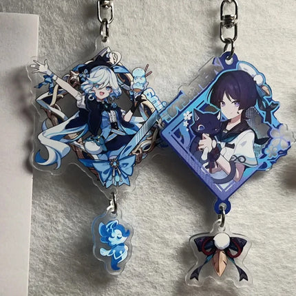 Game Genshin Impact Furina Wanderer Scaramouche Cosplay Keychain Acrylic Figure Key Chain Backpack Decoration Keyring Prop