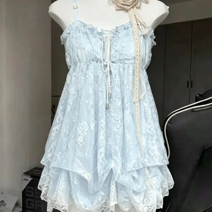 Gothic Retro Sweet Bud Mini Dress Women Harajuku Y2k Strap Dress Y2K Aesthetic Club Party Fashion Outfits