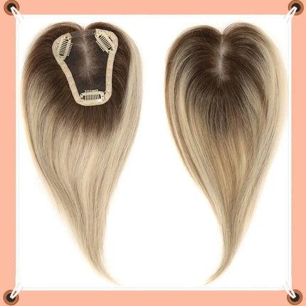 100% Remy Human Hair Natural Hair Topper HairPieces for Women Silk Base 3Clip in Toppers Hair Swiss Lace Hair Topper Breathable