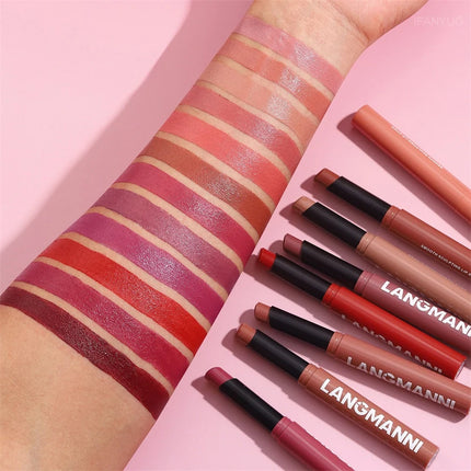 12 Color Matte Lipstick Pencil Waterproof Long Lasting Non-Stick Cup Lip Stain Tint Cosmetic Nude Lipstick Pen Makeup Cosmetics