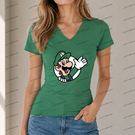 XS-5XL Top Women T Shirts New Female Clothing V Neck Cuteore Super Mario Women T-shirt Streetwear Hot Sale Party Women's Summer