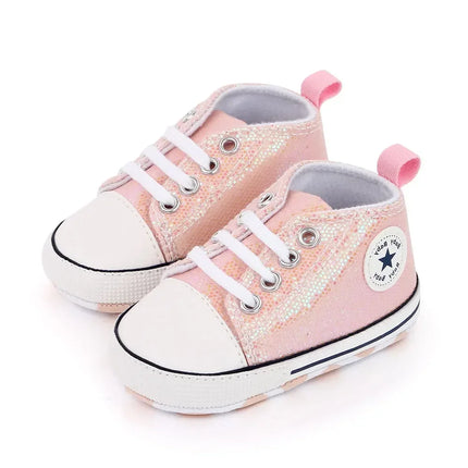 2024 Newborn Sequined Canvas Baby Sneakers Casual Baby Boys Girls Toddler Multi-Color Soft Sole Non-slip Walking Shoes