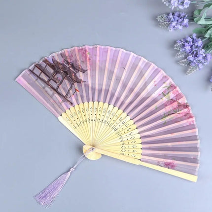 Retro Flower Pattern Home Decoration Elegent Bamboo Folding Fan Chinese Style Painting Handheld Fan Dance Performance Props