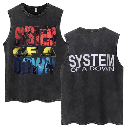 Washed Rock Band System of A Down Mezmerize Tank Tops Men's Retro Hip Hop Gothic Sleeveless T-shirt Oversized Cotton Vests Gifts