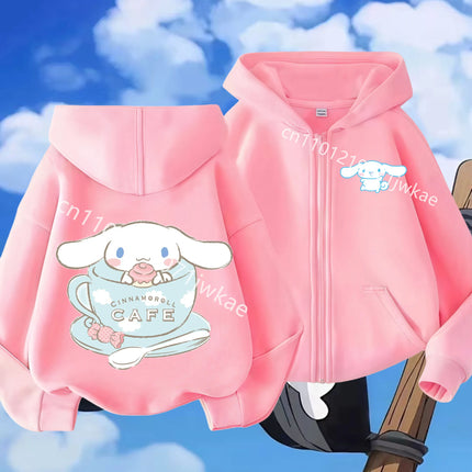 2026 Fashion Casual Zip Up Hoodie Pure Cinnamoroll Cartoon Printed Autumn Winter Boys and Girls Kidswear Zipeer Hoodie Tops
