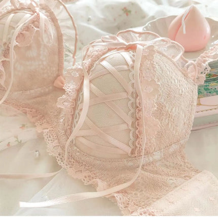 Princess Lolita Bra Set, Pure Lust Lace, Sexy Gathering, Anti-Sagging, Sweet Court Style, Comfortable Underwired Girl Bra Set