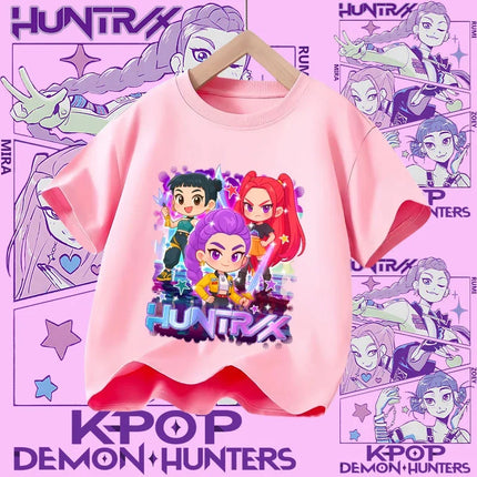 2026 New Huntrix Girls' Shirt Rumi Zoey Mira Graphic Print T-Shirt for Teens and Toddlers Spring/Summer Demon Hunter T-Shirt