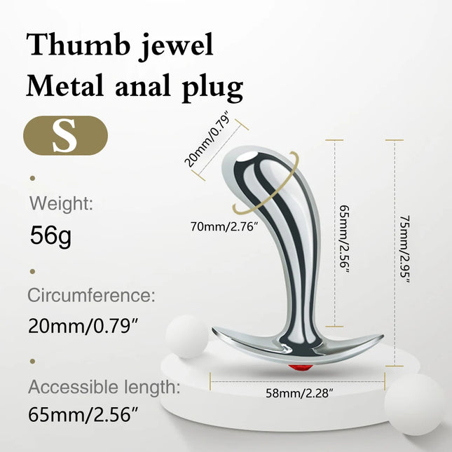 1Pcs, Metal thumb anal plug three sizes, jewel base design outdoor anal plug, outdoor dildos, adult sex toys