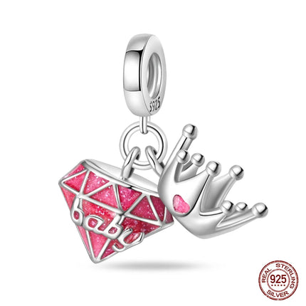 100% 925 Sterling Silver Fashion Pink Princess Skirt Bag Lipstick Charms Beads Fit Qikaola Original Bracelets DIY Jewelry Gifts