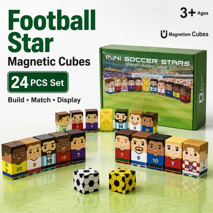 24Pcs Magnetic Building Blocks Cubes Educational STEM Toy for Kids Soccer Theme 3D DIY Construction ABS Magnetic Bricks
