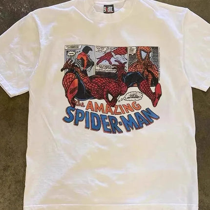 Marvel Spider-Man Printed Short Sleeve T-Shirt Men's And Women's Summer New Fashion Trend Street Casual Crew Neck Loose Y2K Tops