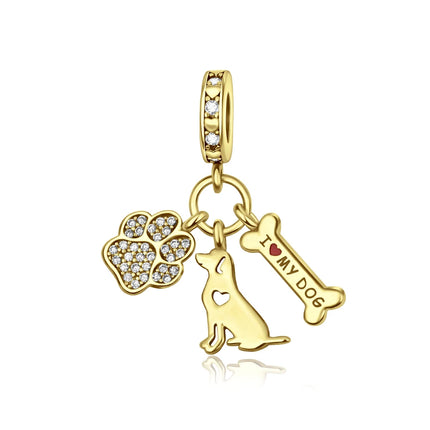 Hot Sale 925 Sterling Silver Dog Paw Print Fixed Clip & Shepherd Dog Dangle Charm Fits Bracelet Beloved Pet Pendant Gifts