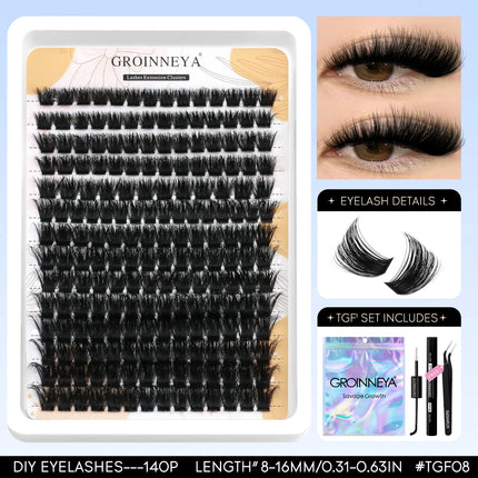 GROINNEYA Lash Clusters Kit Fluffy Volume Eyelash Clusters D Curl Cluster Eyelash Extensions 3D Wispy Lashes Clusters Makeup