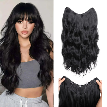 U-shaped Lace 5 Clips Clip In Hair Extensions Synthetic Long Wavy Curly Heat Resistant Full Shine Hairpieces 16/20/24 Inch