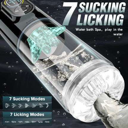 LCD Automatic Sucking Licking Male Masturbator Penis Pump Pocket Pussy Male Masturbation with 14 Powerful Modes Sex Toys for Man