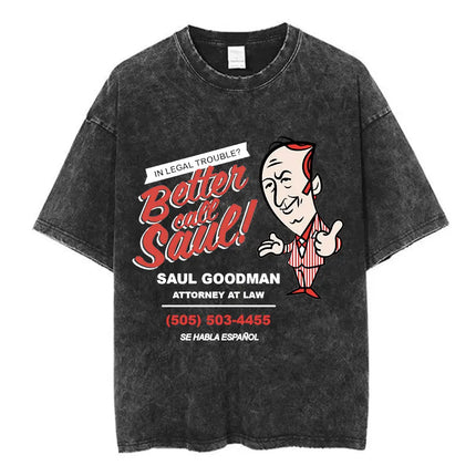 Heisenberg Breaking Bad Vintage Washed T Shirt Better Call Saul Graphic Print T-shirts Men's Pure Cotton Short Sleeves Tee Shirt