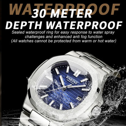 BINBOND Luxury Military Man Watch Square Waterproof Luminous Date Week Men Watch Stainless Steel Quartz Men's Watches Reloj