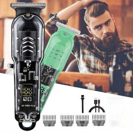 Transparent Body Electric Hair Clipper Professional Trimmer USB Rechargeable Hair Cutting Machine for Men Holiday Gift for Him