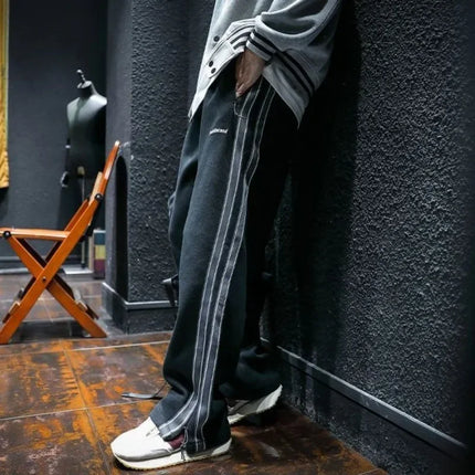 Trousers Straight Men's Sweatpants Autumn and Winter Male Sports Pants Striped Cotton Elastic Wide Baggy Tracksuit Bottoms Retro