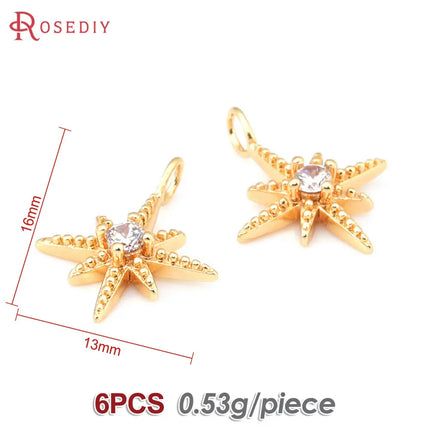 18K Gold Color Brass  Zircon Star Charms Pendants Jewelry Necklaces Earrings Bracelets Making Supplies Diy Findings Accessories