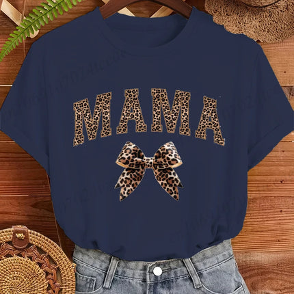 Leopard Mama Coquette Printed Women's T-Shirts Short Sleeve Mom Tee Tops Leopard Mom T-Shirts Summer Fashion Women's Clothing