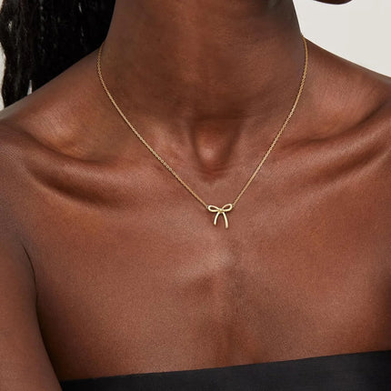 Gold Necklace for Women Bow Necklace Gold Silver Plated Necklace Cute Bow Pendant Choker Chain Necklaces for Women Jewelry Gift