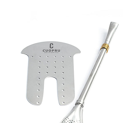 Yerba Mate Gourd Set Includes Double Walled Stainless Steel Tea Cup One Bombilla Mate (Straw), Cleaning Bruch, Tea Separator