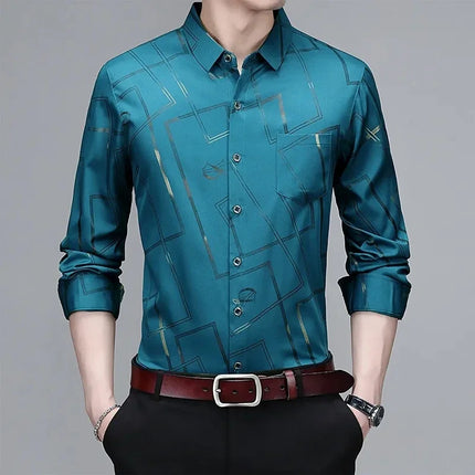 Men's Casual and Fashionable Long Sleeved Printed Shirt, Non-Iron and Wrinkle Resistant Business Top