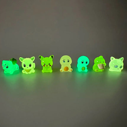 7Pcs/Set  Pikachu Anime Figures Cute Charmander Bulbasaur Luminous Toy For Children Kawaii Ornament Collection Charm Gift