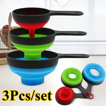 3Pcs/set Funnels Wide/ Thin Mouth Foldable Kitchen Funnels Set Jam Filling Bottles Oil Funnel Kitchen Gadget