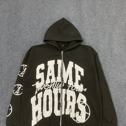 Quick Delivery Y2K Letter Sticker Printed Street Hip-Hop Style Heavyweight Hooded Sweatshirt Cardigan Design High Street Jacket