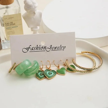 Green Butterfly Heart Dangle Earring Set for Girls Acrylic Gold Color Pearl Set Ear Rings 2023 New Fashion Jewelry Gifts
