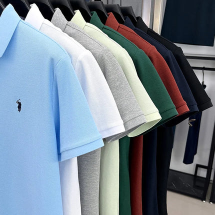 100% pure cotton high-end brand men's short sleeve polo shirt, summer fashion, original pony embroidery, golf polo, casual T-shirt
