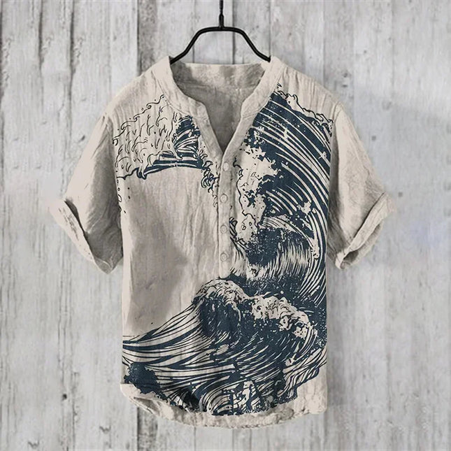 Spring and summer men's and women's shirts independent station casual Hawaiian style shirts men's tops 100% linen new hot sale