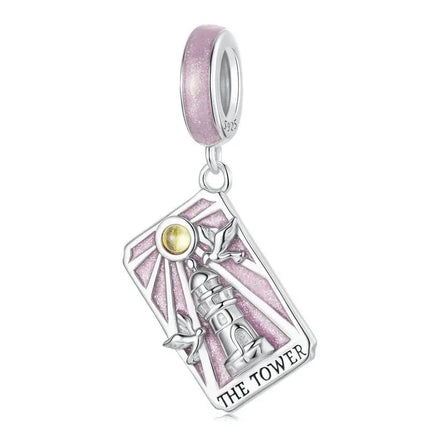 WOSTU 925 Sterling Silver Colorful Tarot Cards Charm Pendent Magic Star Moon Sun Lover Bead Fit DIY Bracelet Necklace Women Gift