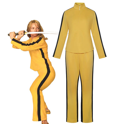 Kill Bill The Bride Beatrix Kiddo Cosplay Costume Yellow Kung Fu Jumpsuit Women Tracksuit Halloween Carnival Mardi Gras Costumes