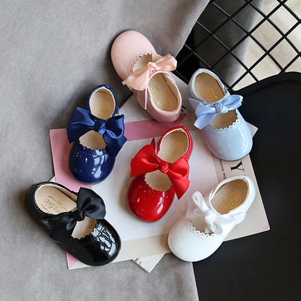 Toddlers Girls Shoes Children's Flats PU Patent Leather Kids Dress Shoes Soft Cute Princess Sweet With Butterfly-knot Bowtie New