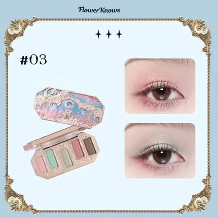 Flower Knows Strawberry Rococo Moonlight Mermaid Jewel Eyeshadow Palette 5 Colors Pearlescent Mashed Potatoes 2023