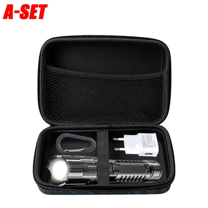 Super Bright LED Flashlight USB Rechargeable Torch with Built-in Battery Telescopic Zoom Lantern for Outdoor Hiking Fishing