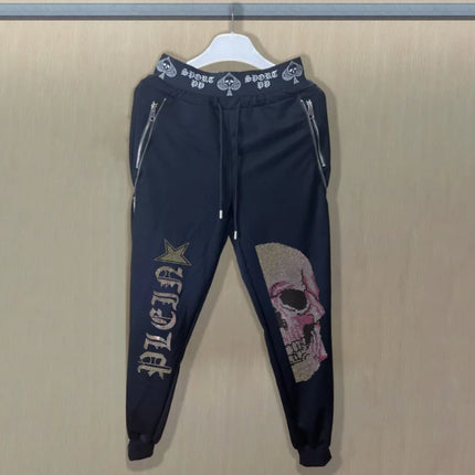 2025 new Sweatpants Track Pants Men Slim Fit Workout Trousers Male Multi-pocket Casual Rhinestones Pants  Design Sportswear