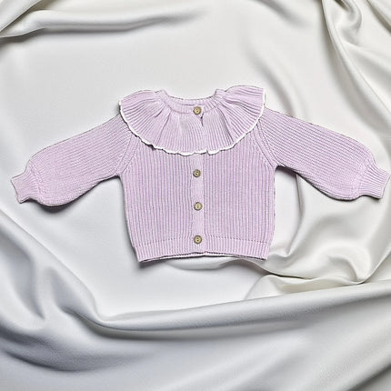 INS Spring and Autumn Infants' 0-3 Year Old Girl Baby Fashion Ruffle Collar Knitted Coat Small Cardigan Sweater Top