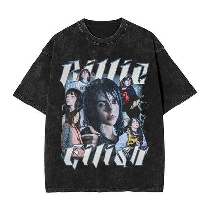 Billie Eilish Funny Poster Graphic Print T-shirt Men Women Fashion Vintage Washed Cotton O-neck Summer Tee Oversized Casual Top