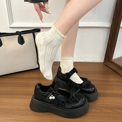 2026 Spring Autumn Height Increase Women Mary Jane Shoes Concise Butterfly-knot Single Shoes Ladies Elegant Dress Leather Pumps
