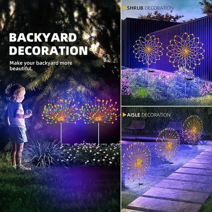 1/2/4PCS Solar Firework Light Waterproof Outdoor 8 Lighting Modes Lights 90-200LED Fairy String Light Christmas Path Lawn Decor