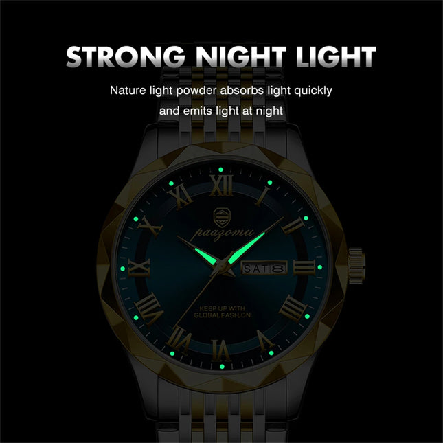 PAAZOMU Sport Original Men Clock Quartz Date Week Luxury Man Wristwatch Waterproof Luminous Stainless Steel Men's Watches Reloj