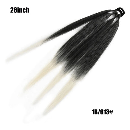 Boxing Braids Ponytail Extensions Synthetic Wrap Around Ponytail With Rubber Band Hair Ring DIY 26 Inch Ombre Black Brown Grey