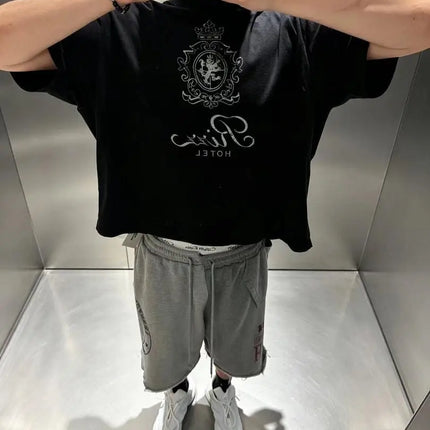 26ss Logo Printed Women Men Oversized Ripped Shorts Hiphop Streetwear Cotton Short Pants Shorts