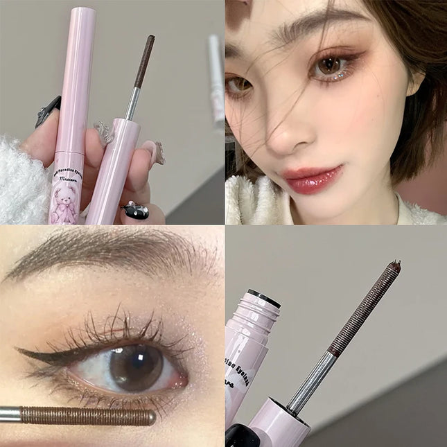 Silk Fiber Curling Mascara Ultra-Fine Brush Waterproof Long Lasting Smudge-Proof Mascara Lengthening Volumizing Eyelashes Makeup