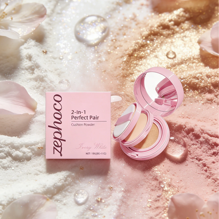Zephoco 2 in 1 Pressed Powder Cushion Foundation Oil Control Matte Loose Setting Powder Deep Hydration Face Cushion Foundation