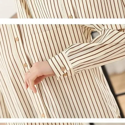 Women's Striped Shirt Casual Long Sleeve Fashion Outerwear Korean Style Spring Autumn New Arrival Elegant French Feel Top